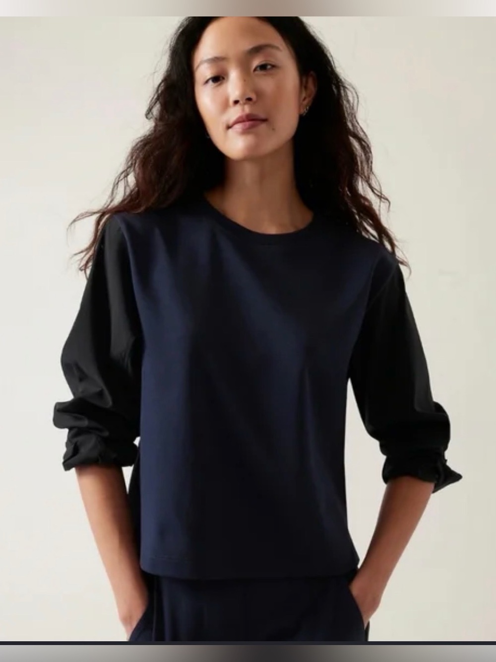 Athleta Navy Body with Black Long Sleeve Crewneck